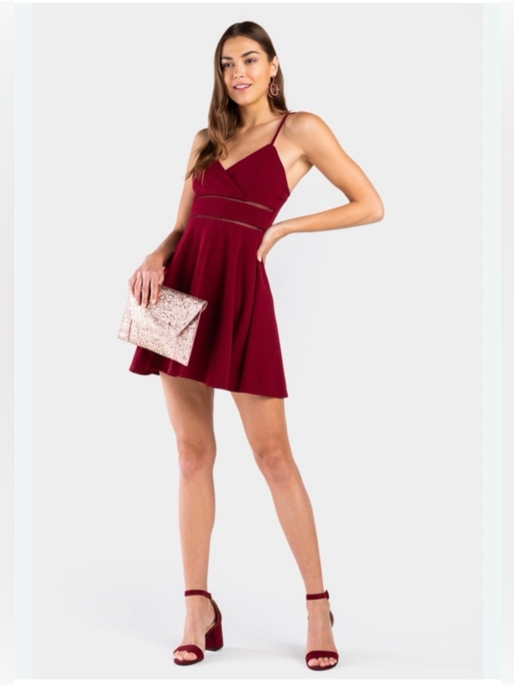 Trixxi Burgundy Spaghetti-Strap Mini Dress